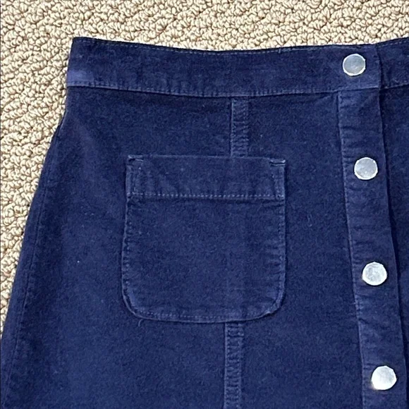 Urban Outfitters Navy Blue A-Line Velvet Mini Skirt Medium Patch Pockets - Picture 3 of 14